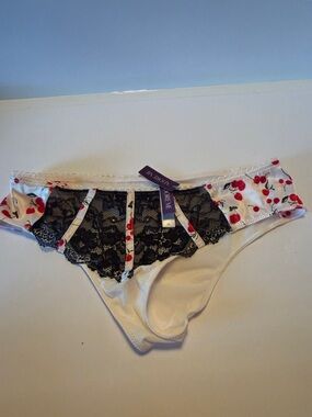 Adore Me White & Black Lace Cherry Print Bikini Panty